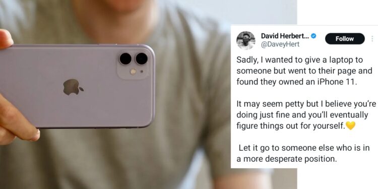 Nigerian Samaritan makes U-turn on Gifting a Laptop to someone because the person owns an iPhone 11