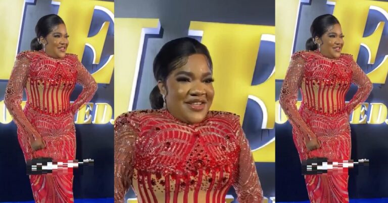 “Tailor abeg let Toyin breath” – Reactions as Toyin Abraham stuns in breathtaking dress
