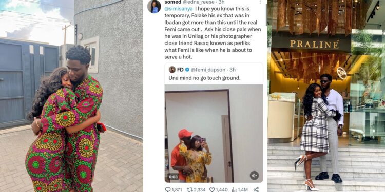 Instagram influencer, Simi Sanya replies lady who advised her to be careful of her relationship with music video producer, Femi Dapson.