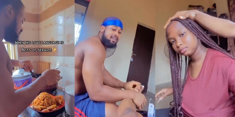 Nigerians gush over intentional man as video of him showering his partner with love and food goes viral (WATCH)