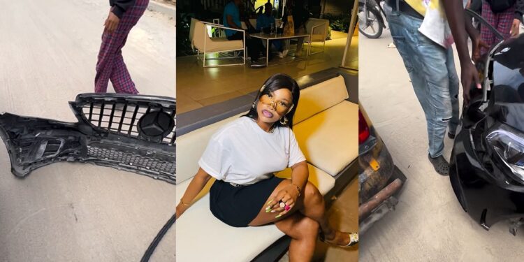 “Give me the keys” – Tacha seizes tricycle after it bashed her Benz