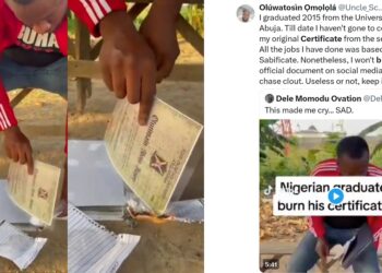Frustrated Nigerian Graduate Burns Certificates, Due To Unemployment And Job Struggles (VIDEO)