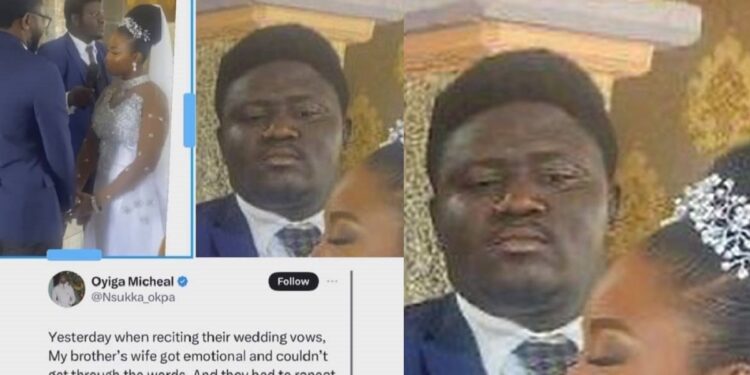 Nigerian Man’s Hilarious Reaction Goes Viral As His Brother’s Bride Becomes Emotional During Vows (VIDEO)