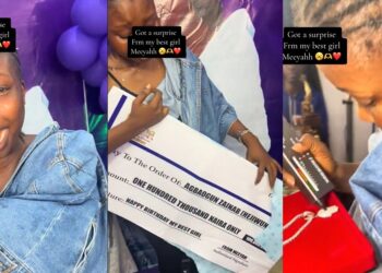 “Where una dey see friends wey dey spoil una” – Netizens react to viral video of lady surprising her best friend with 100k, money bouquet and other gift item (VIDEO)