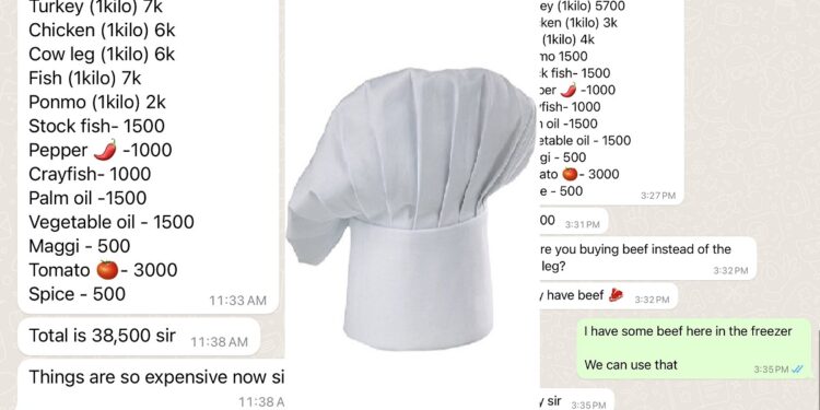 “Na two families you dey fund” – Reactions as Nigerian man shares screenshot of food list his cook sent to him