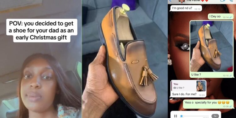 “This shoe sharp o, you be correct daughter” – Nigerian man hails his daughter after she bought him designer shoe as Christmas gift (VIDEO)