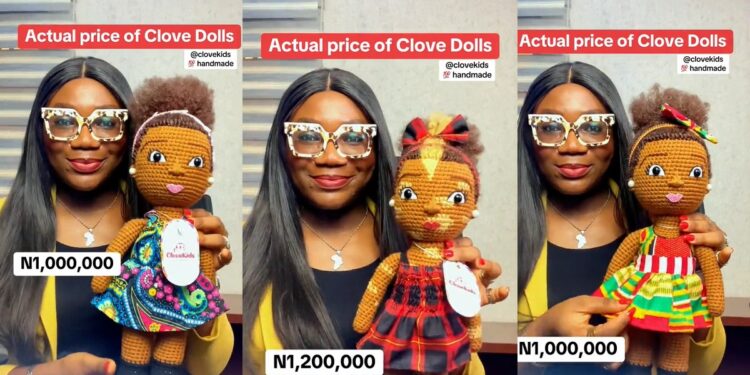 “Even ritual materials no cost like dis” – Reaction as lady advertise dolls made from crochet for 1million