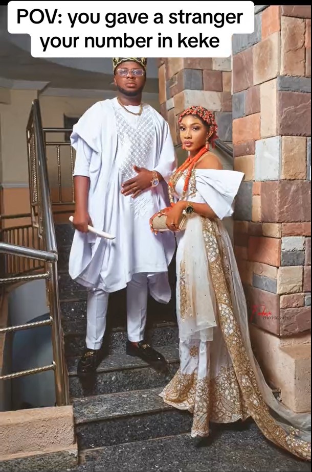 "Na to dey enter Keke now" - Netizens react as lady marries man she met