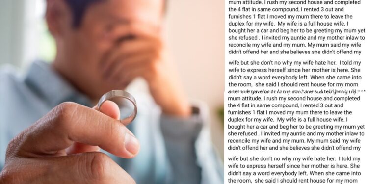 “My wife can’t cook, she calls my mother a w!tch” – Man laments
