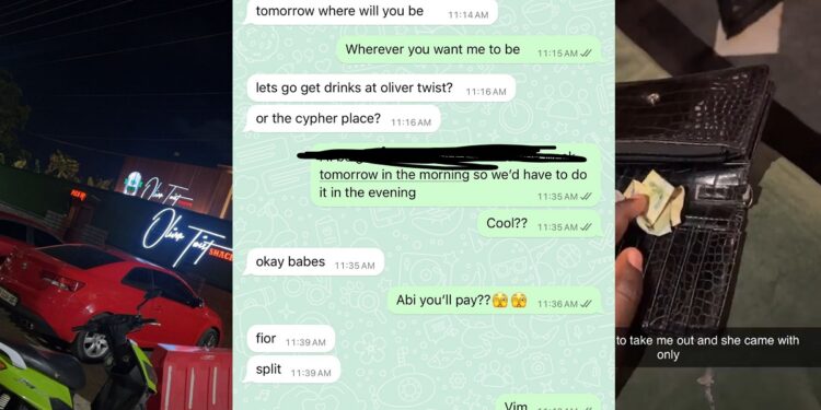 Ghanaian man narrates how lady who agreed to split bill with him on a date came empty-handed