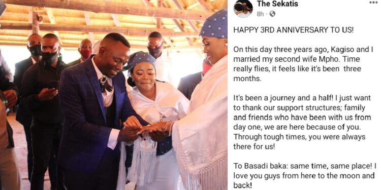 “My first wife and I married my second wife” – Botswana polygamous pastor says as he celebrates 3rd wedding anniversary with second wife