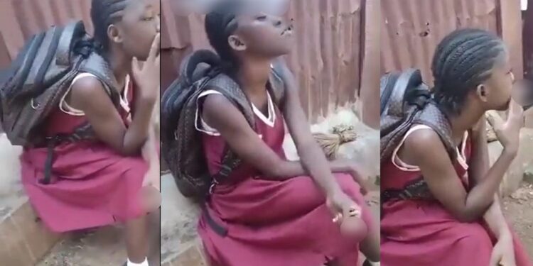 “She’s addicted to it” – Netizens react to video of schoolgirl sm0king cigarette like a pro (video)