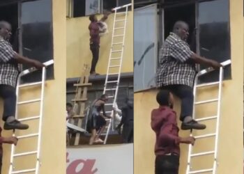 Video Of Hotel Customers Escaping Through Window To Safety From Burning Building Goes Viral (WATCH)