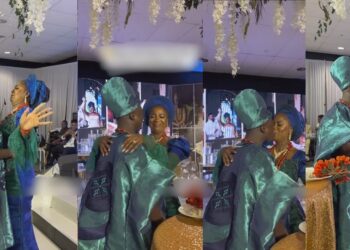 Viral Video Sparks Controversy As Nigerian Bride Avoids First Kiss With Her Husband (WATCH)