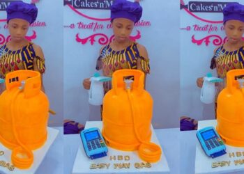 Nigerian lady goes viral after baking cakes that look like a POS machine and a gas cylinder