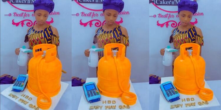 Nigerian lady goes viral after baking cakes that look like a POS machine and a gas cylinder