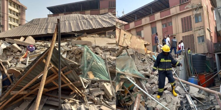 Baby And Woman Trapped Under Rubble As Building Collapses in Lagos