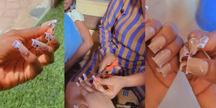 “Duck nails activated” – Strict Mother uses scissors to shorten her daughters artificial long nails (VIDEO)
