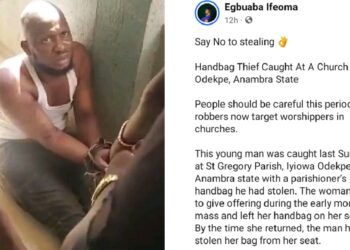 Man Apprehended For Allegedly Stealing A Handbag During Church Service in Anambra State