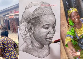 Nigerian artist warms hearts after gifting an orange seller a piece of his artwork