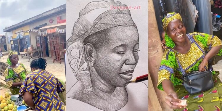 Nigerian artist warms hearts after gifting an orange seller a piece of his artwork