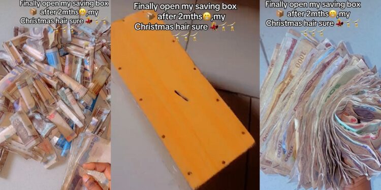 “My Christmas hair sure” – Lady jubilates as she reveals the amount of money she has saved up in her piggy bank (VIDEO)