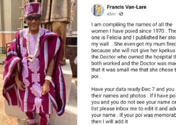 Businessman Francis Van-Lare Reveals Plan To Compile A List Of Women He Has Been Intimate With Since 1970