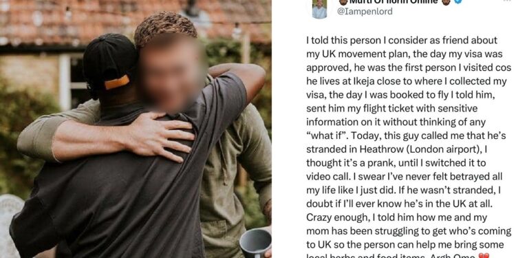 Man expresses disappointment as his friend conceals UK relocation plans despite carrying him along during his own relocation