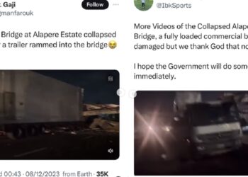 Pedestrian Bridge At Alapere Estate In Lagos Collapses, Motorists Advised to Seek Alternative Routes (VIDEO)
