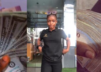 “Are you sure money can’t buy happiness” – Lady asks thought-provoking questions while displaying different currencies she has earned after she choose to be a waitress (VIDEO)