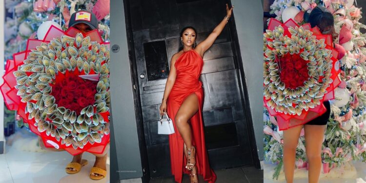 “You throw yourself party come dey act surprised” – Reactions as Mercy Eke shows off the money bouquet she received from her man