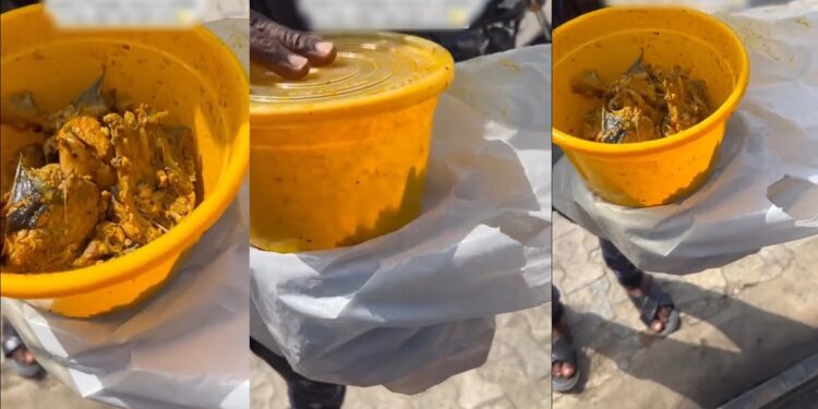 “He still has the audacity to deliver it” – Dispatch rider who was sent to deliver a bowl of catfish and banga soup eats it all (VIDEO)