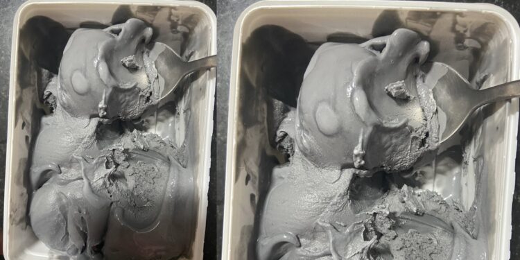 “Na cement flavor” – Reactions as lady shows off the ‘charcoal lychee’ Ice cream she’s consuming
