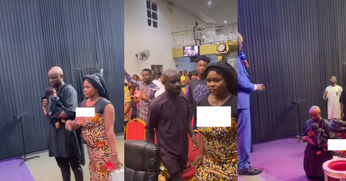 “She’s a breast feeding mother” – Reactions after lady wore revealing outfit to church for her child’s dedication (VIDEO)