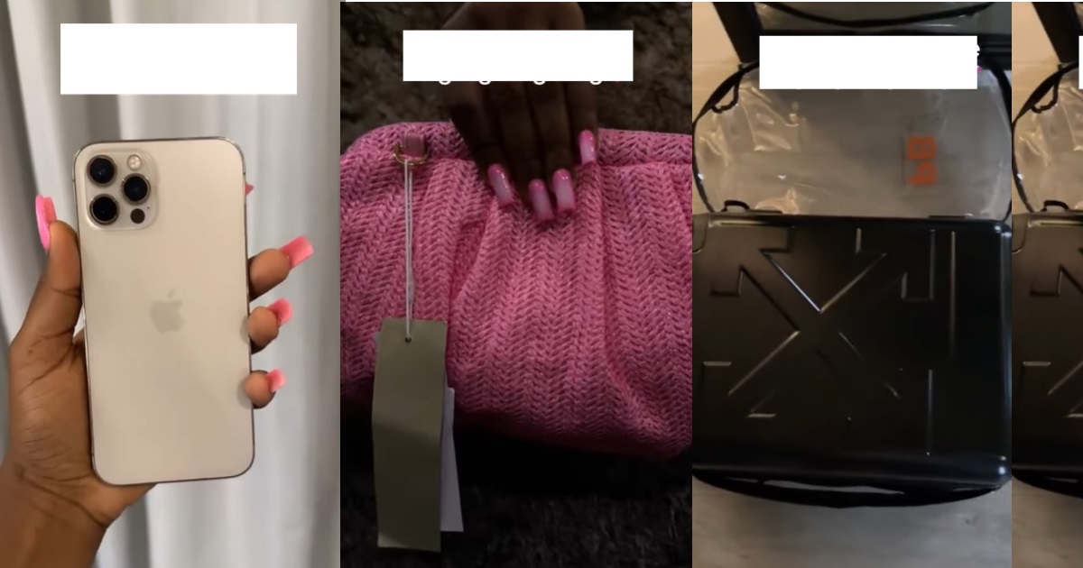 “Wetin you dey give the man?” – Reaction as lady shows off the luxury gifts her boyfriend bought for her and her siblings (WATCH)