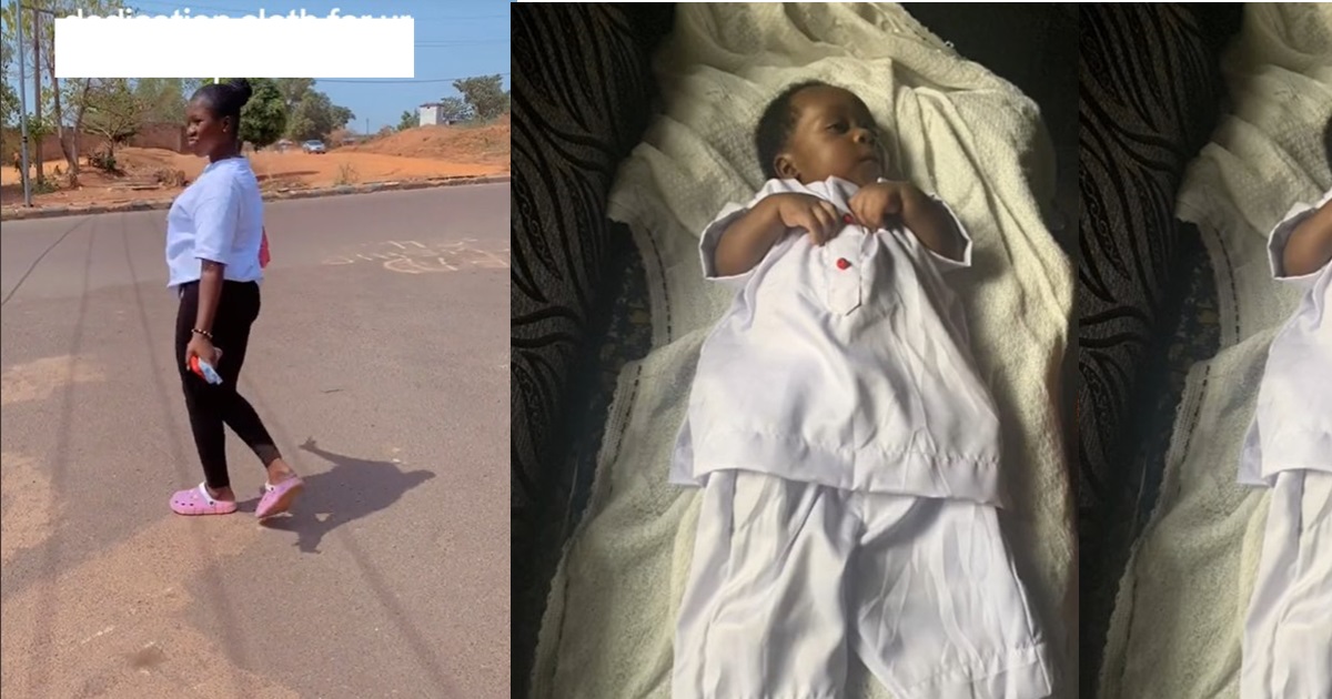“Some tailors wont make heaven sha” – Nigerian lady shares the oversize dedication cloth a tailor sew for her nephew