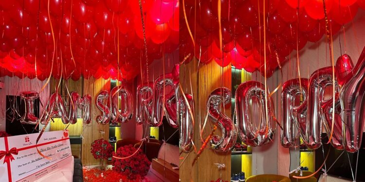 “Abeg wetin the boy do cos this surprise no clear” – Netizens react as lover boy uses N6million to beg his girlfriend for forgiveness (VIDEO)