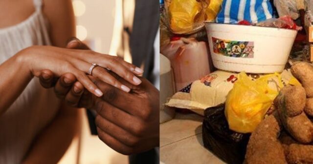 Afro guy putting diamond ring on his girlfriend finger, close up