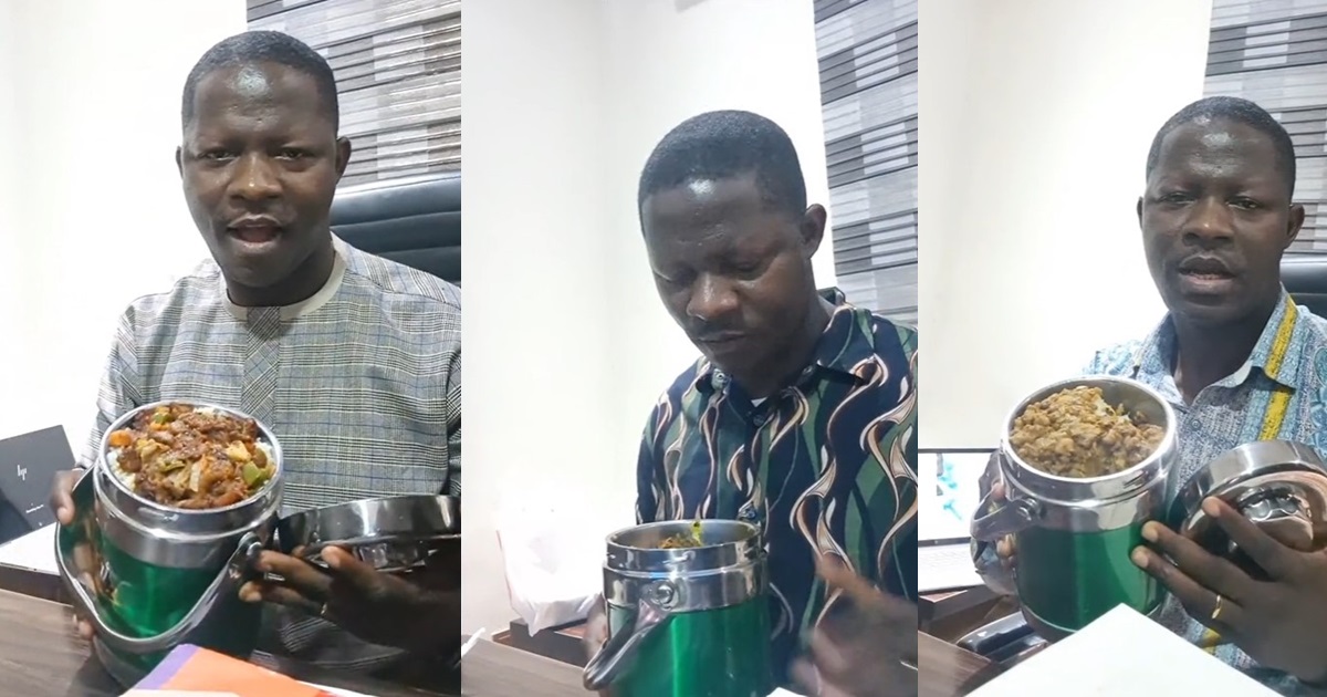 “Wifey makes sure I go to work everyday with hot cooler of freshly made food”- Nigerian man appreciates his wife for always preparing food for him to work daily (VIDEO)