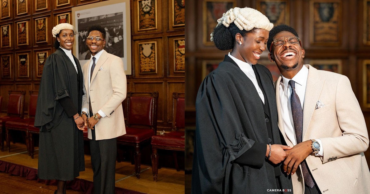 “Thank you for flying for 24 hours just to celebrate a milestone with me” – Moses Bliss’ fiancee Marie thanks him as she gets called to bar in England