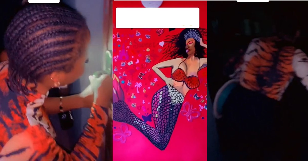 “Why person go draw mermaid put for room” – Ladies take to their heels after seeing a “mermaid on the wall” in their bestie’s room (VIDEO)