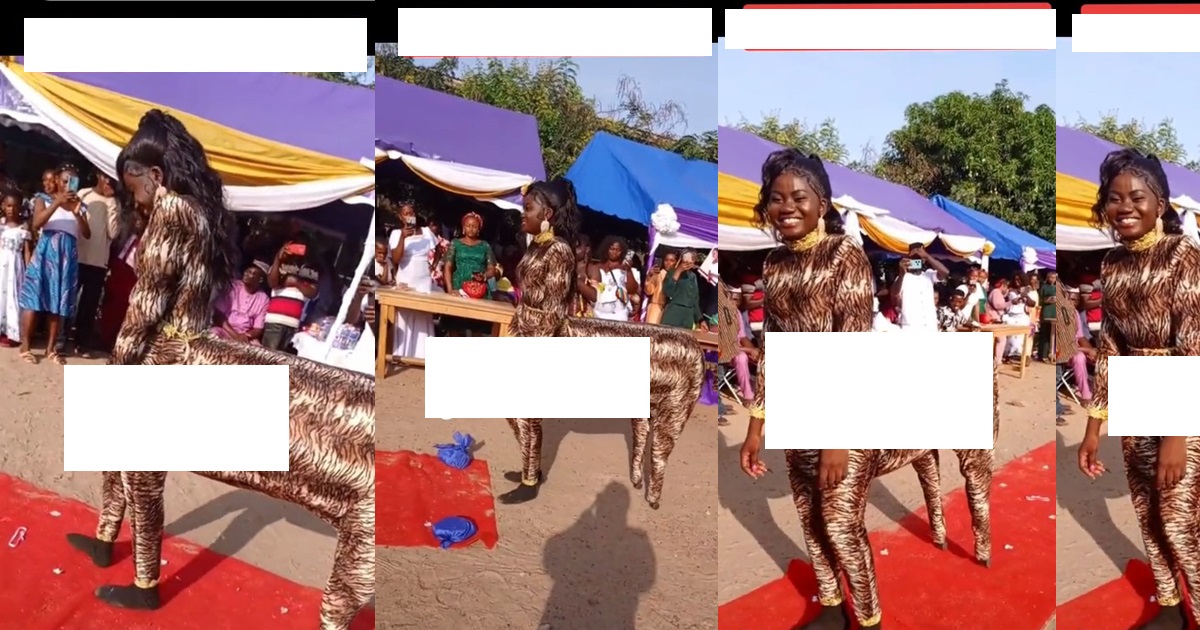 “This one just wan find public attention” – Viral video of Ghanaian lady dressed in animal costume for fashion graduation (VIDEO)