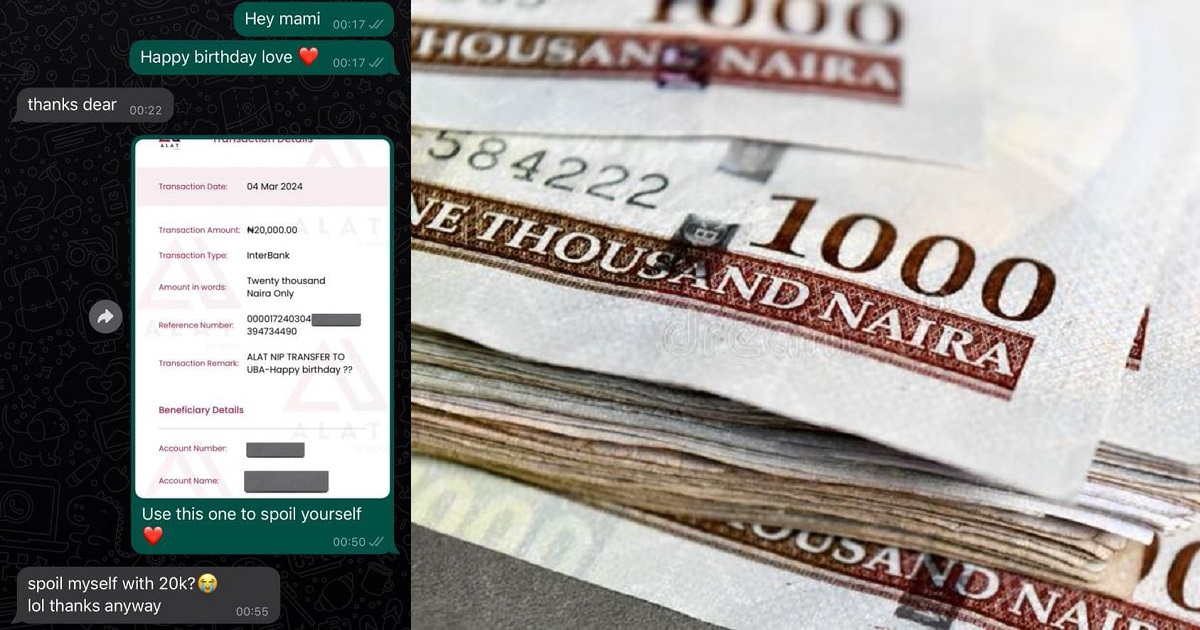 “Spoil myself with 20k lol. Thanks anyway” – Nigerian man shares response he received from his female friend after he gifted her 20k on her birthday