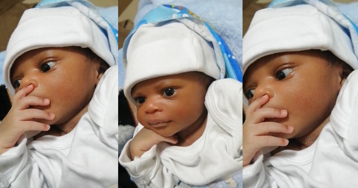 “That Angel on internship scammed him for sure” – Trending facial expression of four days old baby gets people talking (VIDEO)