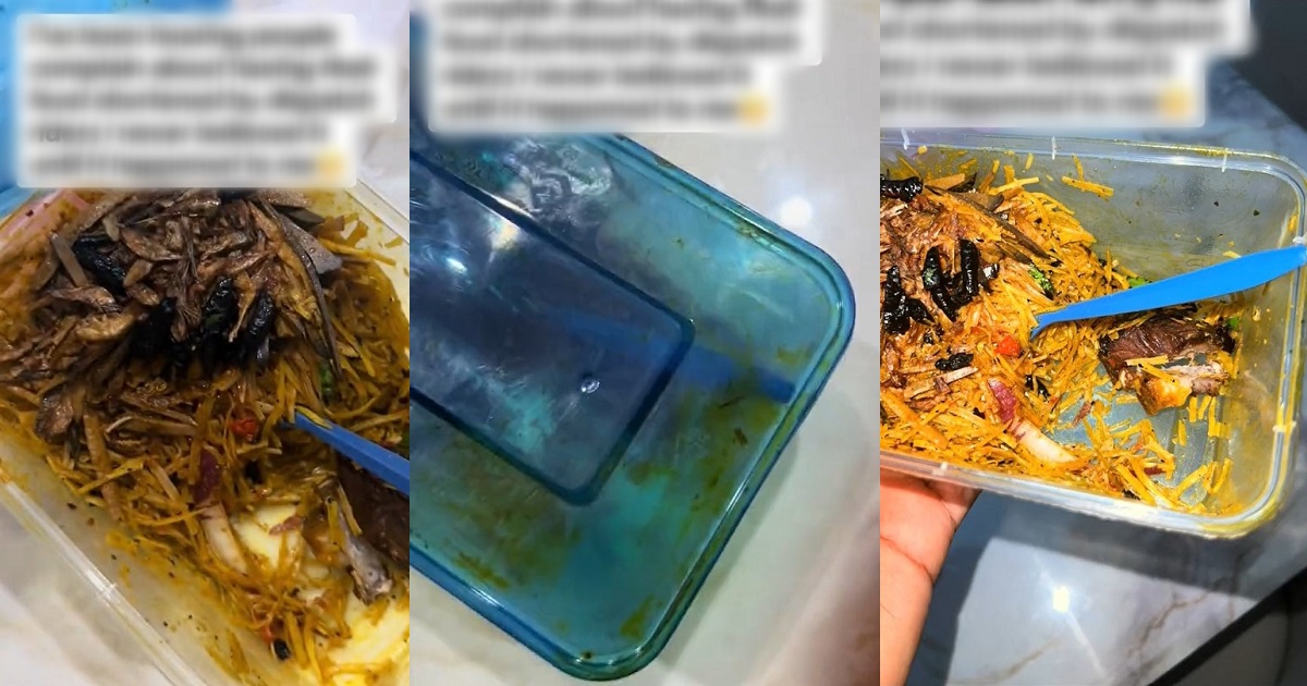 Nigerian lady in shock after dispatcher rider ate half of her food and left the remaining for her (VIDEO)