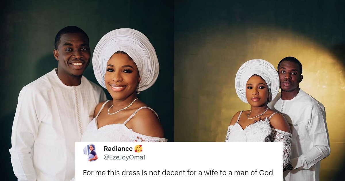 “For me this dress is not decent for a wife to a man of God” – Nigerian lady receives backlash from netizens over her comment about Theophilus Sunday’s fiancée’s engagement dress