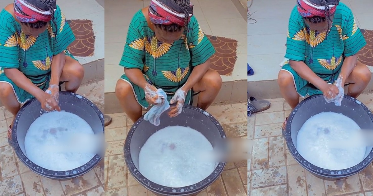 “Ahhh that’s too much even for my biological mother”-Mixed Reactions As A Nigerian Mother-in-Law Is Seen Washing Her Daughter-in-law’s Underwear (VIDEO)