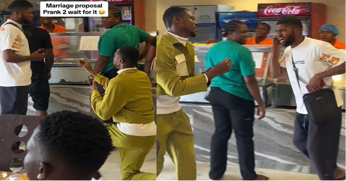“I love you, you rock my world”—Man says as he faux proposes to man in a prank video