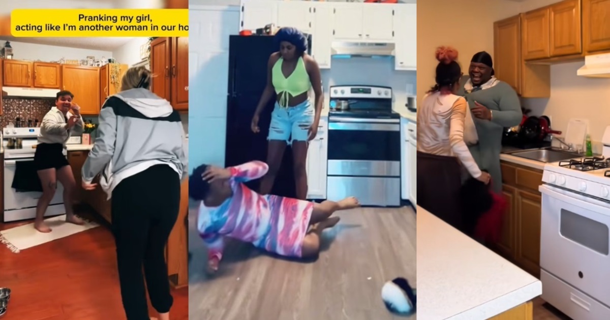 “Women too get pepper body” — Reactions as husbands prank their wives by wearing lady’s outfit in their home