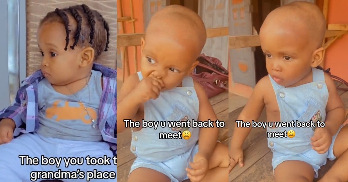 “Tegwolo, is that you?” – Netizens reacts to video of a baby whose grandmother gave a clean cut, ‘gorimapa’ style (VIDEO)